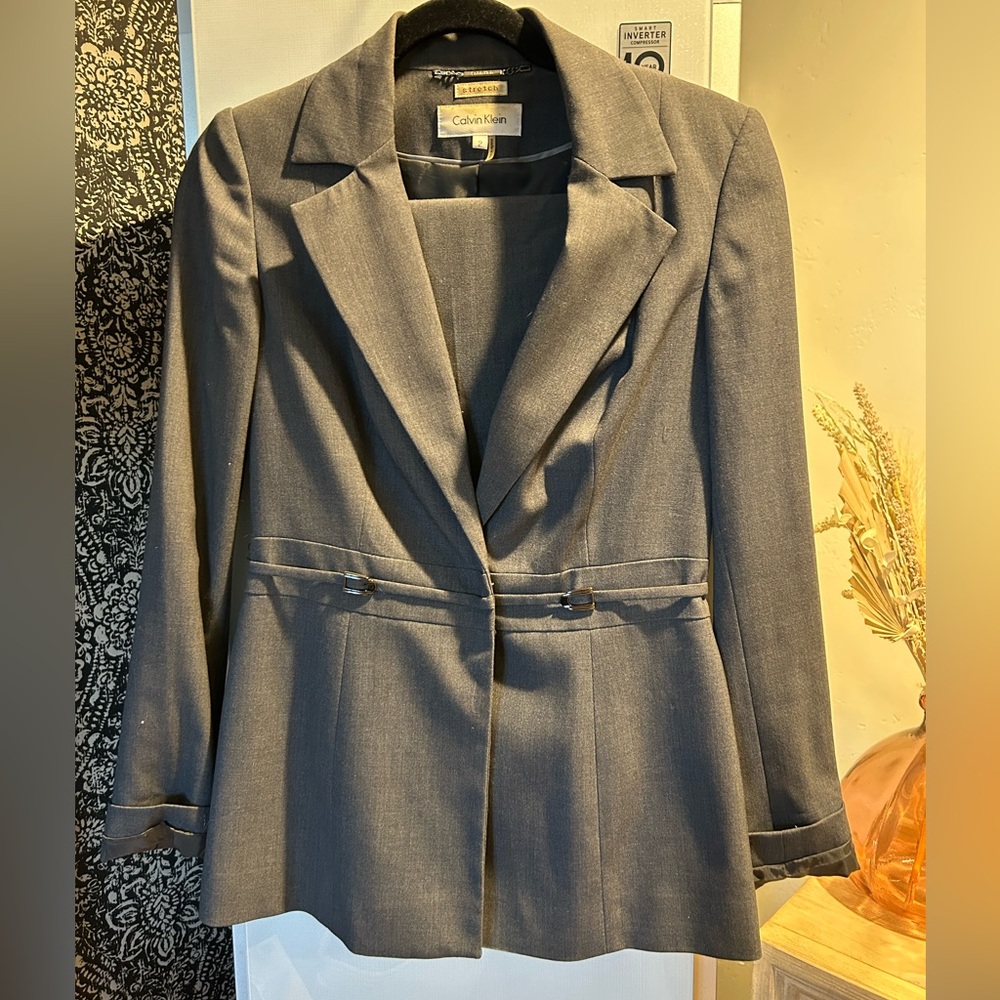 Calvin Klein, charcoal, gray 2 piece suit.
